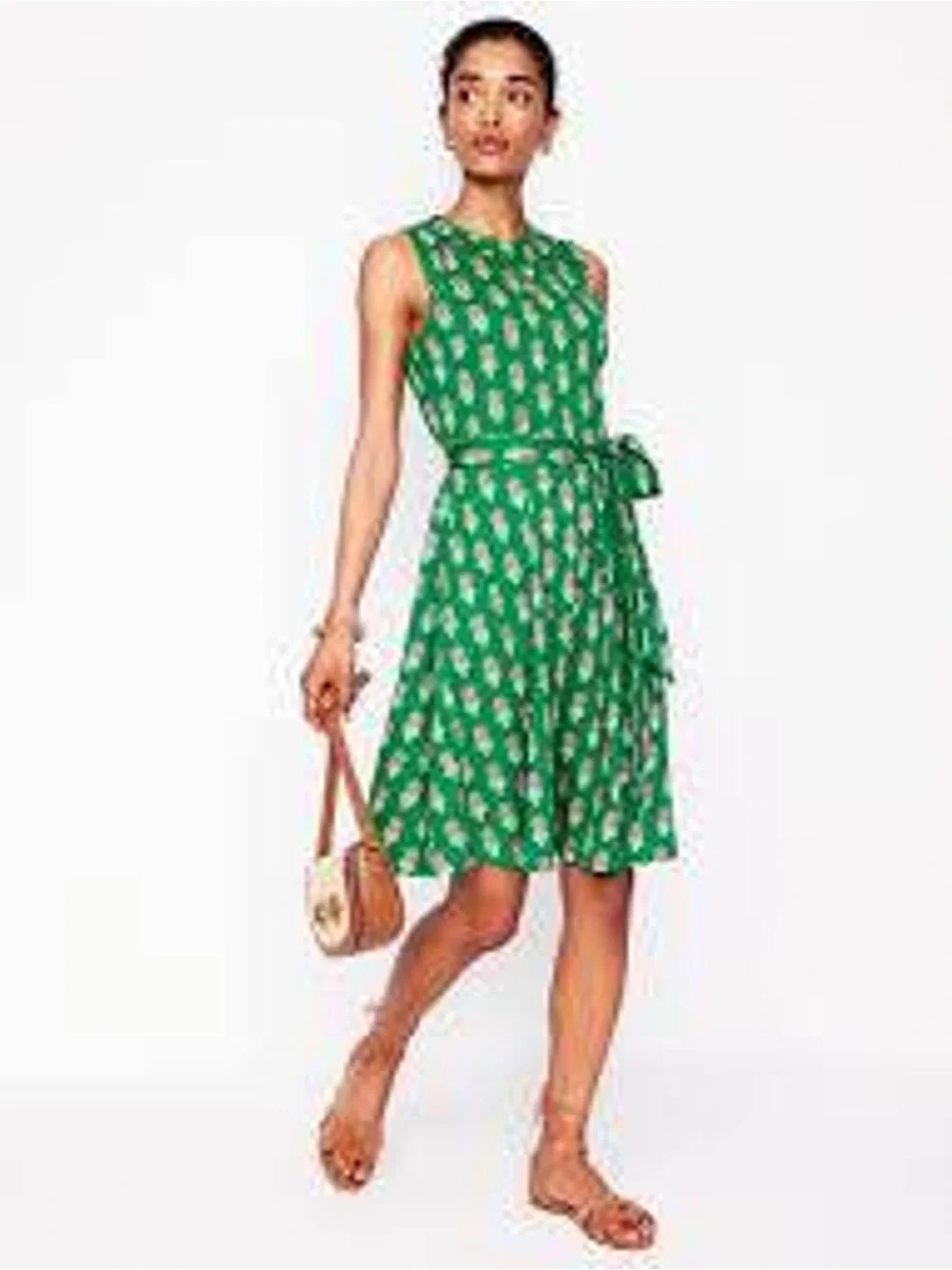 Boden Green Floral Tie-Waist Sleeveless Dress - Picture 1 of 9